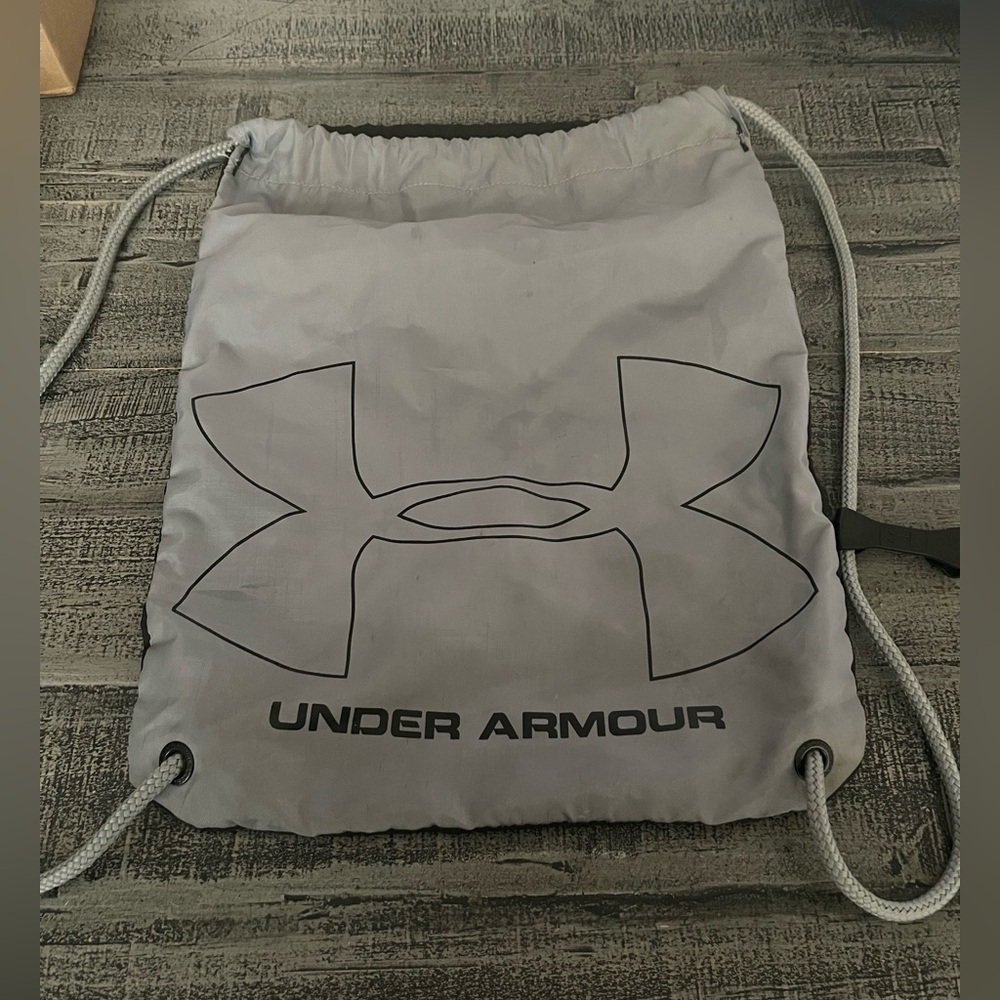 Under Armour Black and Gray Drawstring Backpack 17.5”x13”